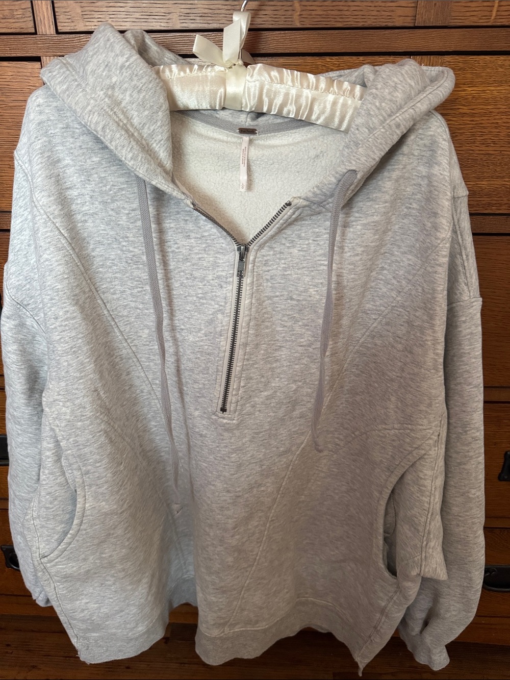 Free People Light Gray Zip-Neck Hoodie Sweater